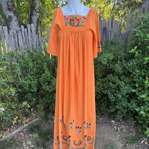 Vintage Embroidered Orange Maxi Dress